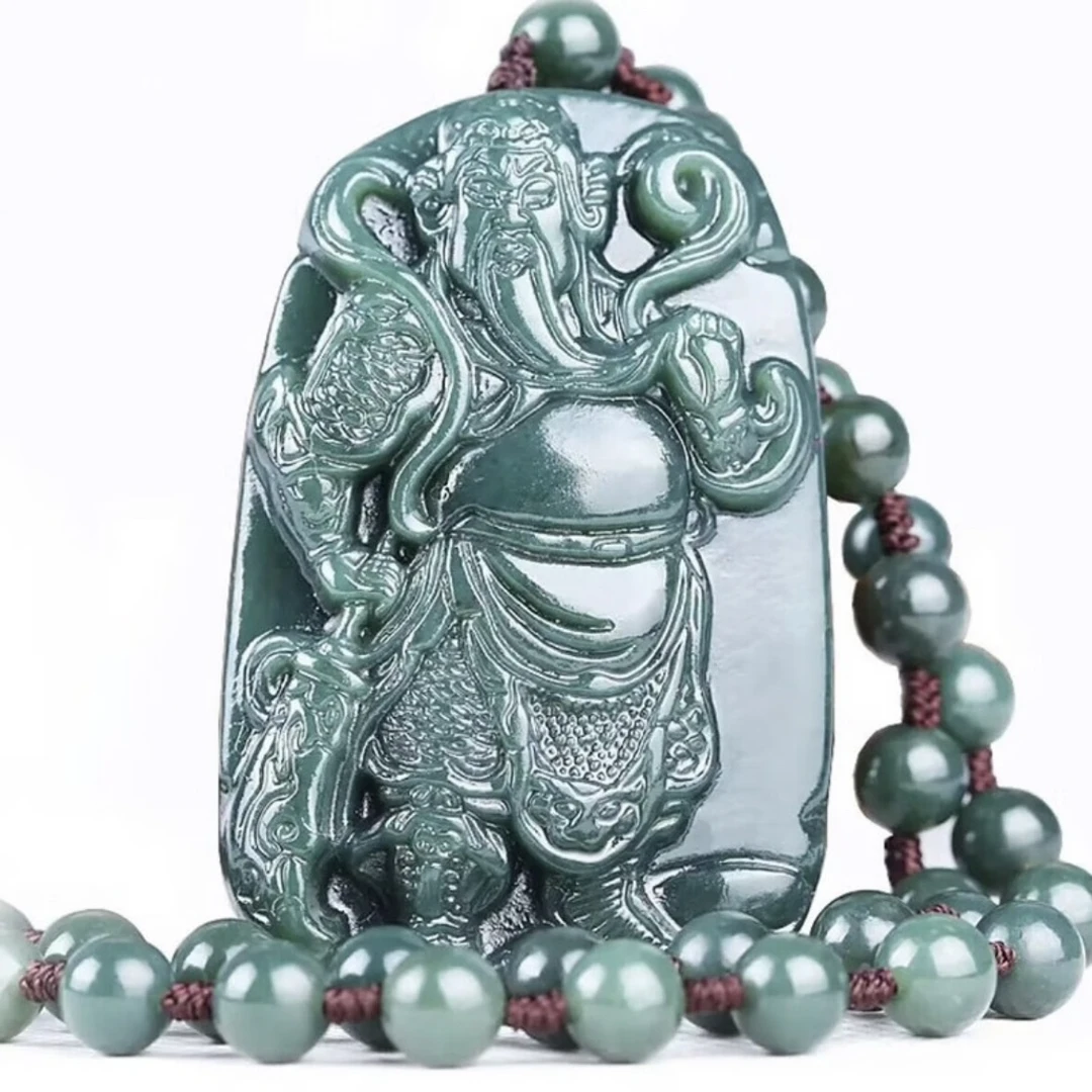 新疆和田玉关公吊坠 男款青玉武财神玉佩关二爷玉牌玉石挂件项链