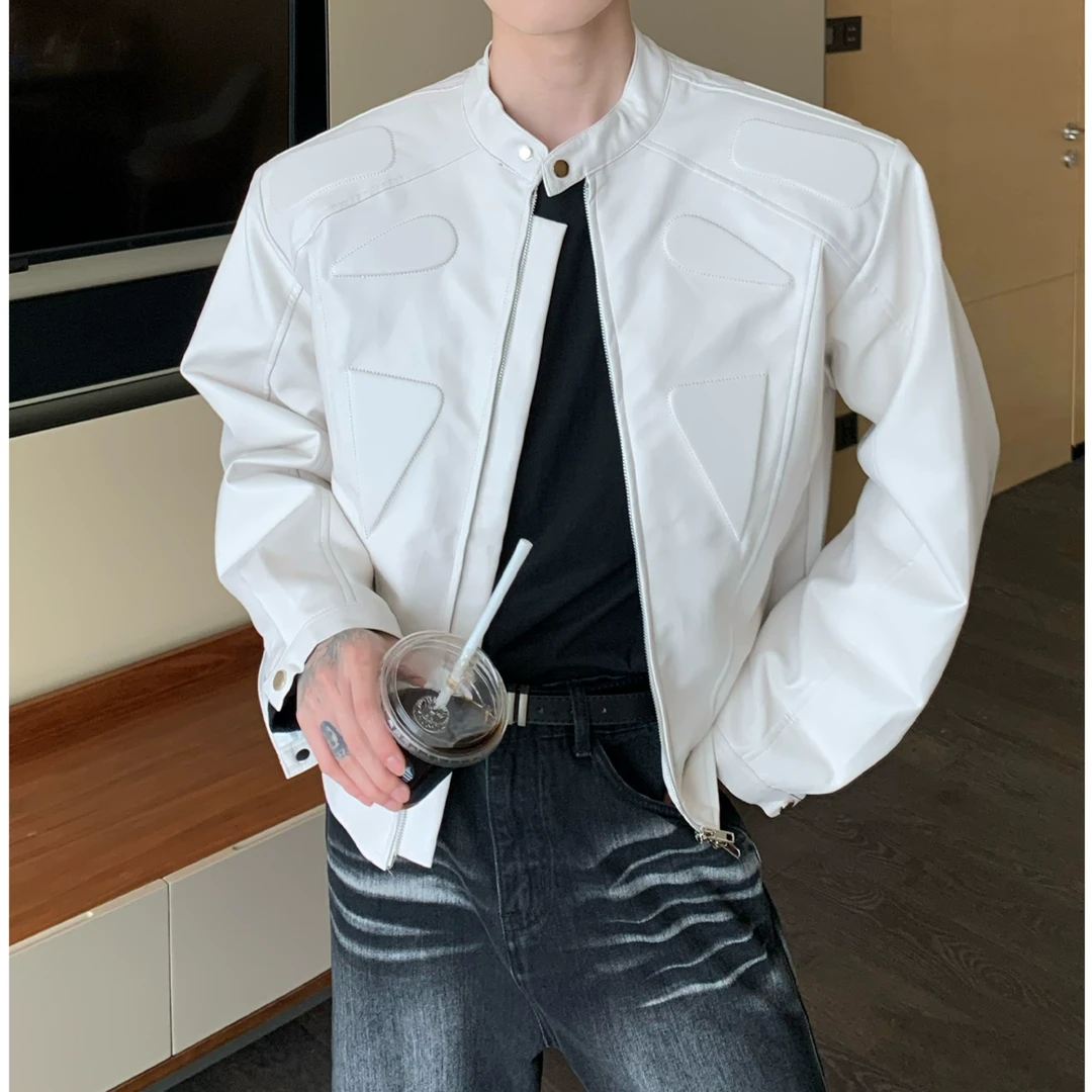 小众结构设计高级感机车皮夹克外套男秋季复古宽松炸街垫肩皮衣潮