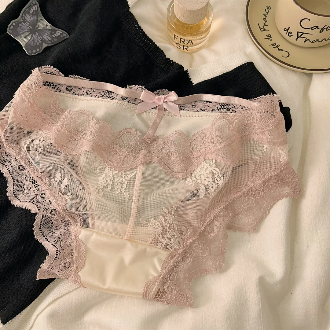 浪漫蕾丝~夏季新款背后镂空蝴蝶结花边少女内裤女士低腰高级缎面
