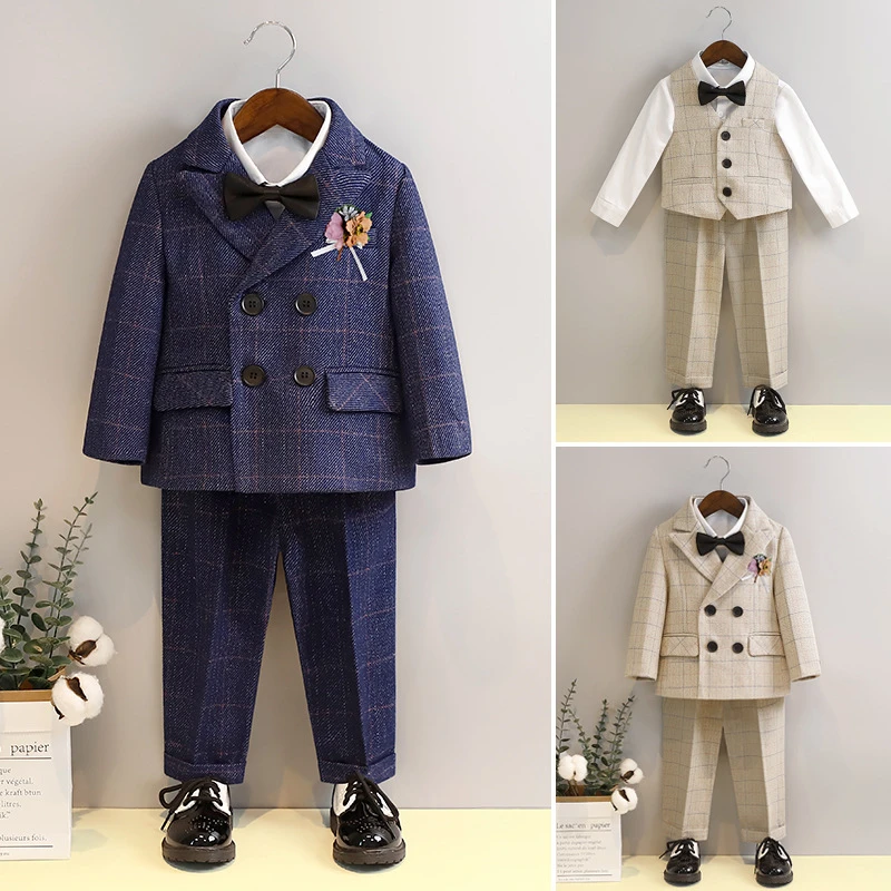 儿童西装套装秋冬英伦帅气花童礼服男童主持演讲表演钢琴演出西服