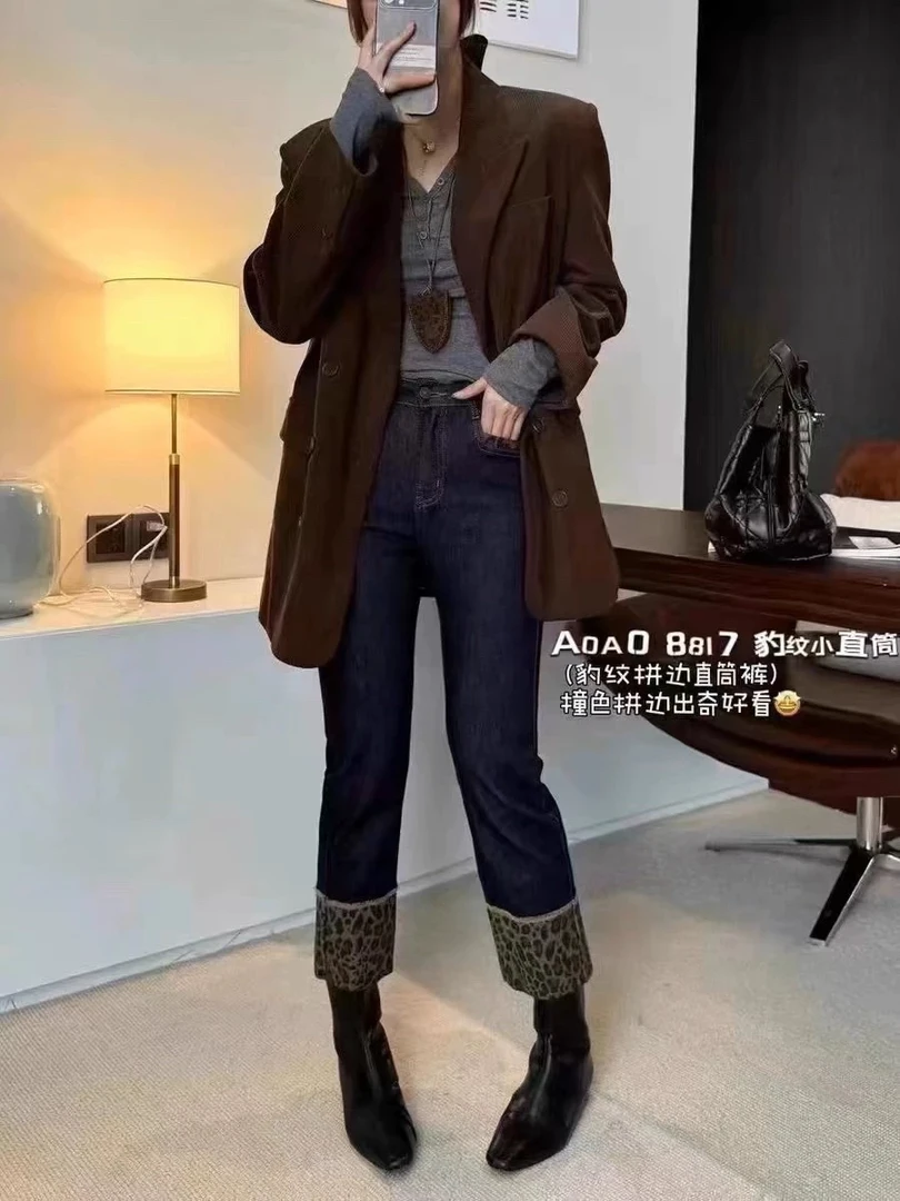 杨璇家2953加绒烟管牛仔裤