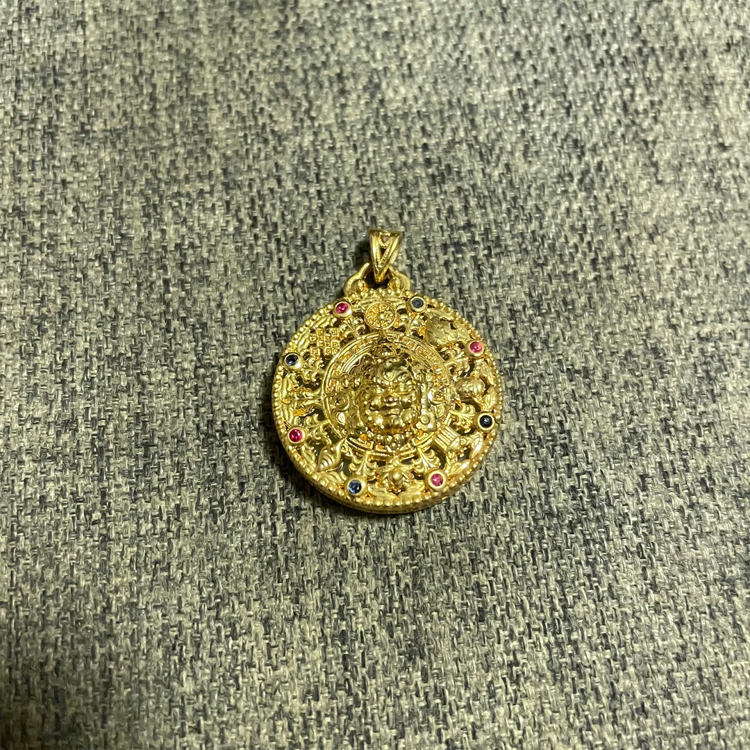 【XD223028】18K金黄财神和田玉吊坠