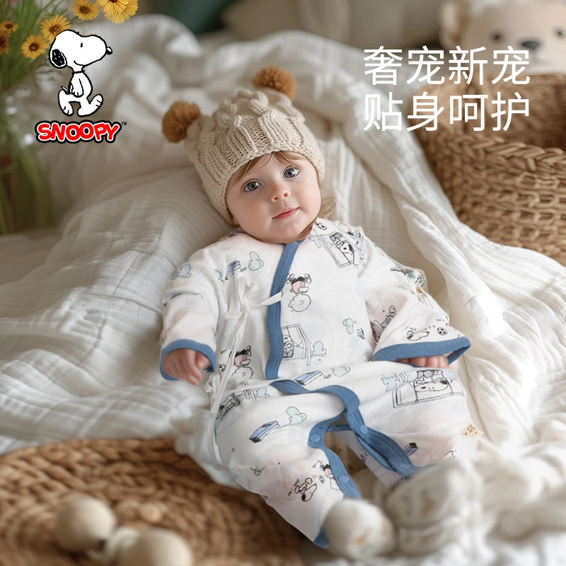 新生婴儿春秋纯棉无骨连体衣婴儿长袖睡衣夏季薄棉哈衣爬服