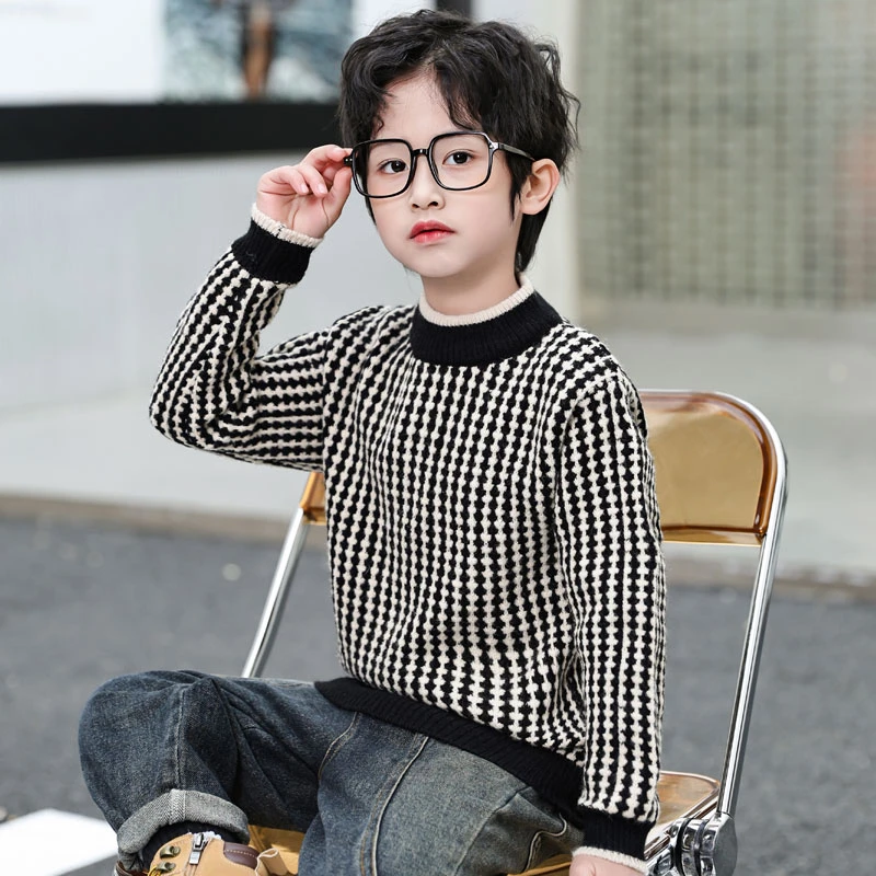男童毛衣加绒加厚秋冬新款儿童针织打底线衫保暖中大童冬装男宝宝
