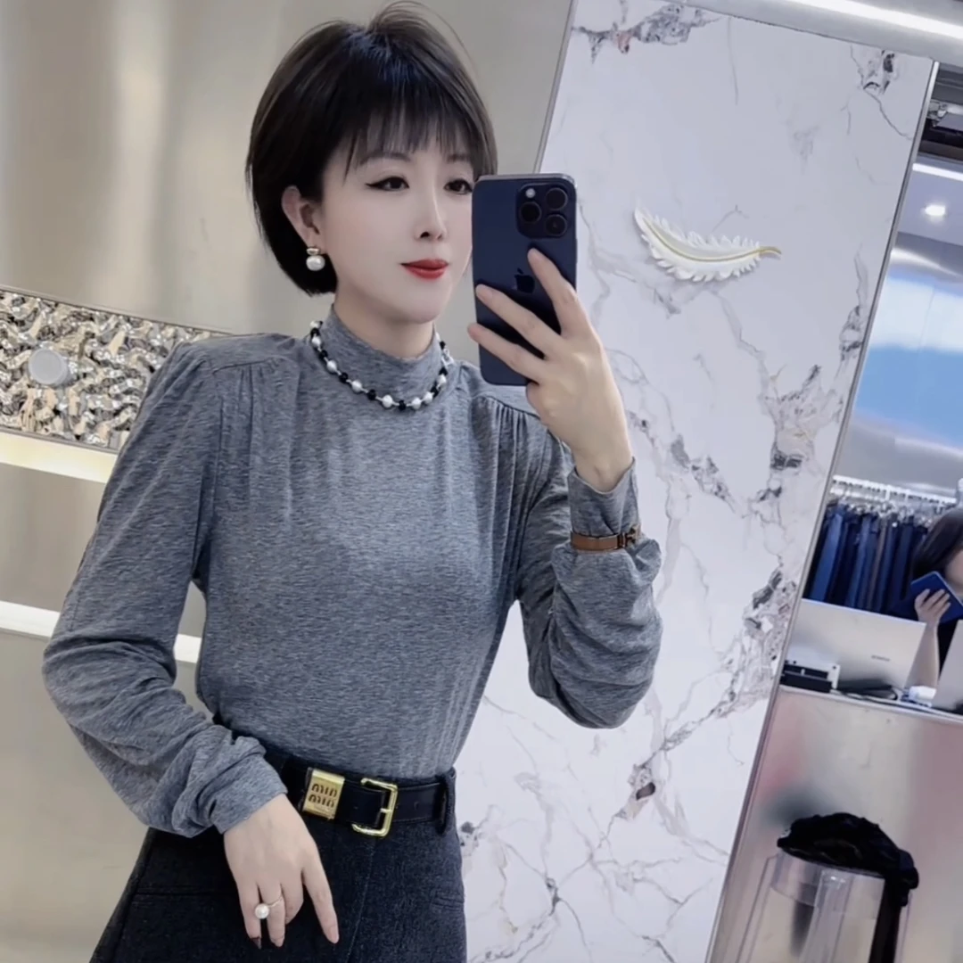 长袖T恤春季白色设计师百搭修身网红宽松型天丝上衣