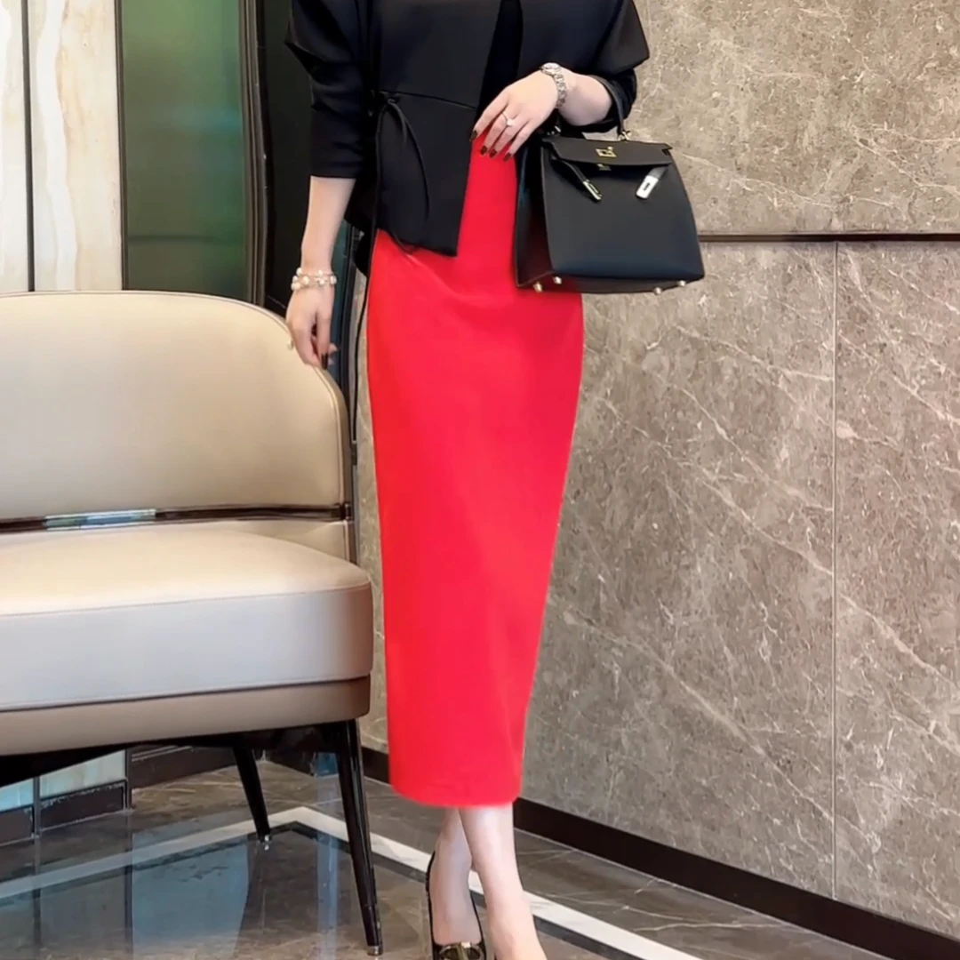 【新品上架】欧货简约大气后开叉半身裙显瘦