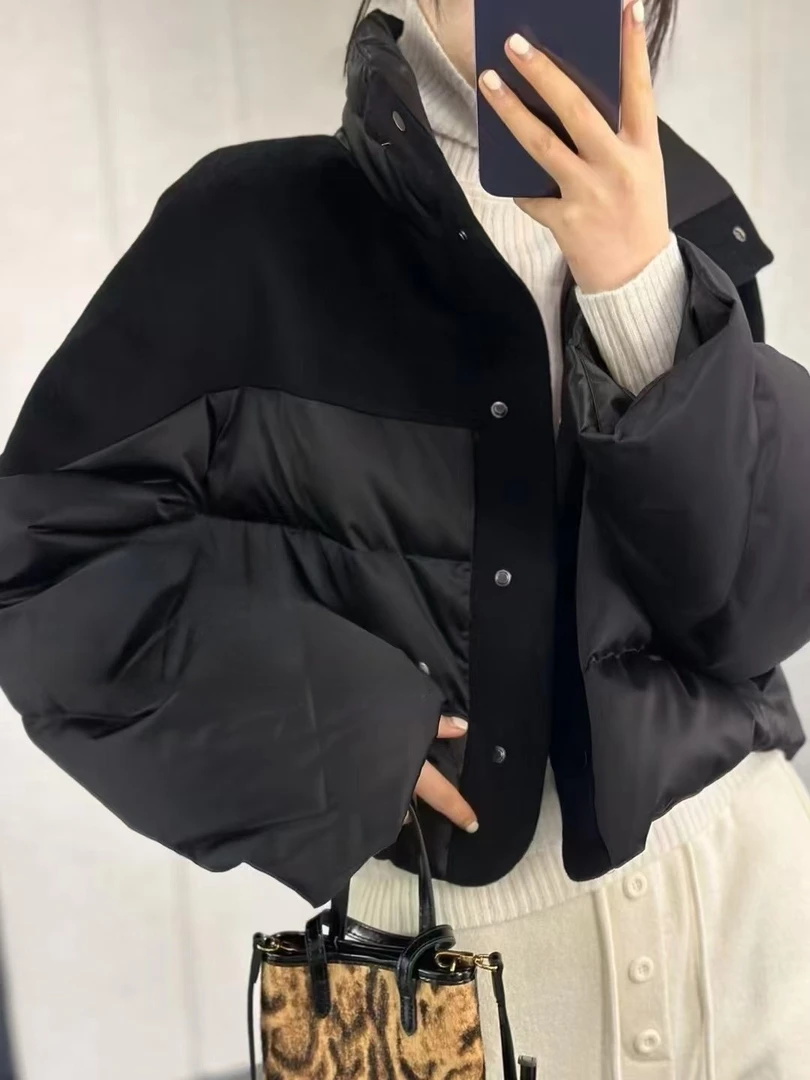 立领羽绒服冬季宽松百搭拼接