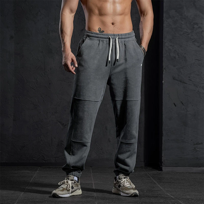 鹿家门春季炒雪花常规版重磅卫裤男运动训练健身长裤男百搭休闲裤