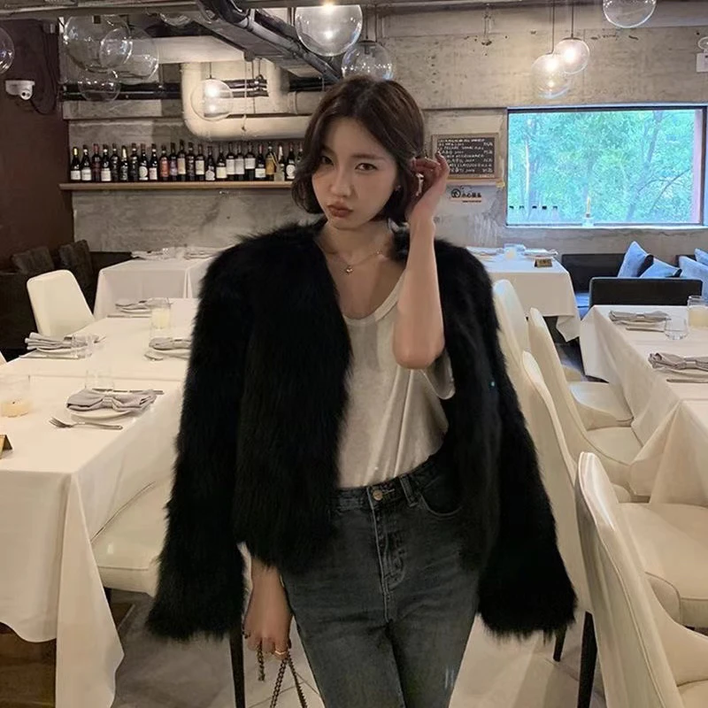 直播间链接孤品狐狸毛外套v领显瘦狐狸腹毛时尚百搭
