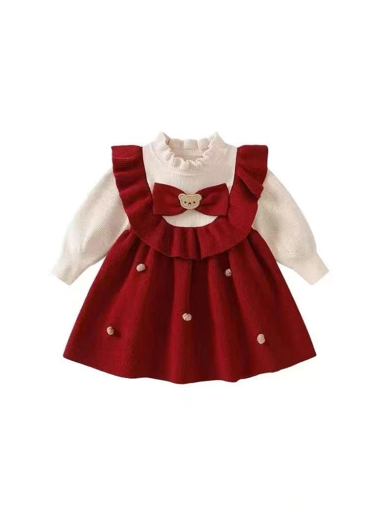 无品牌超级可爱的小熊儿童童装长袖婴儿洋气宝宝加绒秋冬拜年服