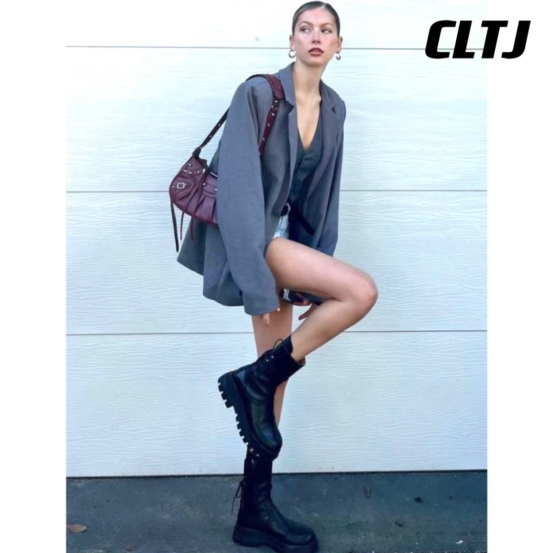 【亏清断码特价】后绑带厚底马丁靴短靴中筒靴低跟机车靴切西尔靴