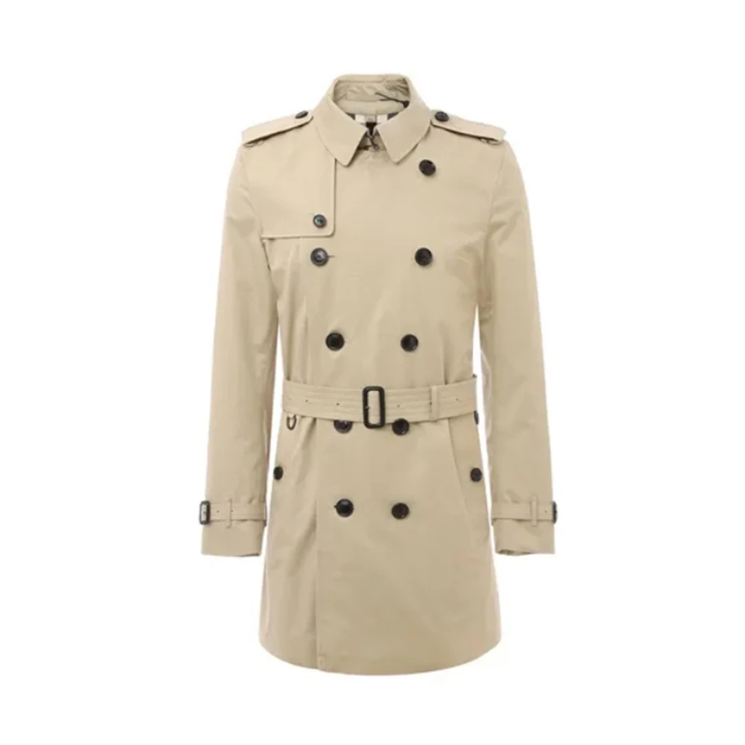 全新未使用 BURBERRY/博柏利 纯色双排扣翻领中长款风衣8052628