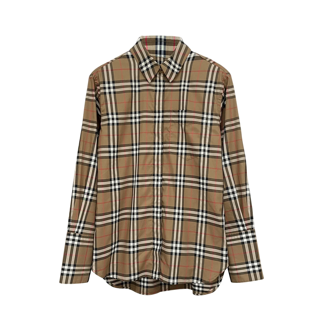 全新未使用 BURBERRY/博柏利 格纹翻领单排扣长袖衬衫 8084310