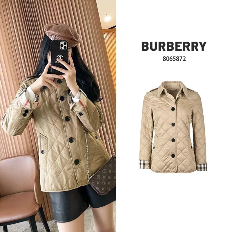 全新未使用 BURBERRY/博柏利 Q现货菱形翻领单排扣棉服8065872