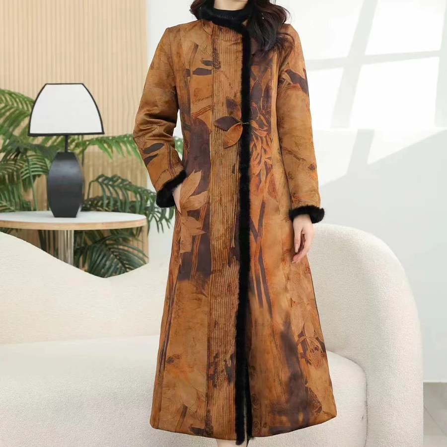 【帛玉家】9070新款冬季时尚舒适端庄民族风保暖鹅绒服55姆米女