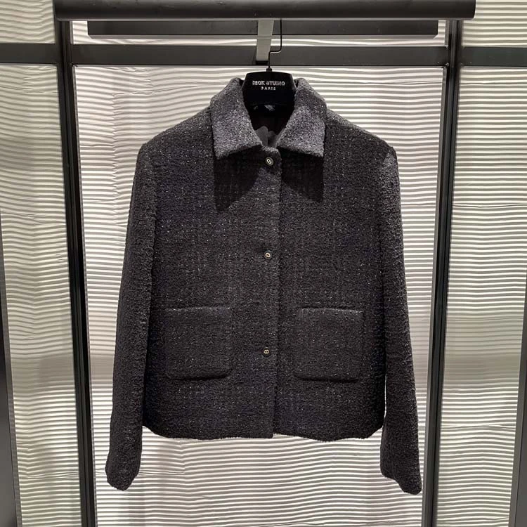 25年春装新款女装 高定暗格格纹法式短款粗花外套-23006