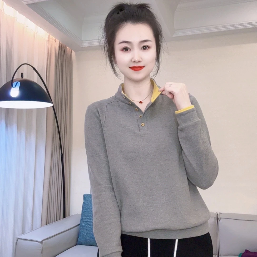 秋冬新款双面奥绒2238款中领显瘦休闲时尚百搭高领卫衣气质打底2