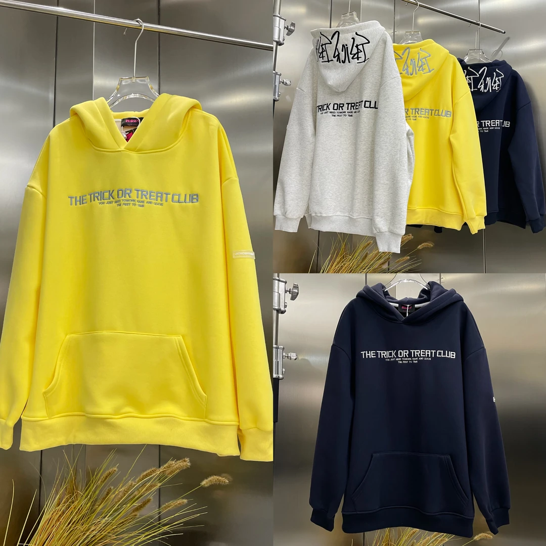 美式休闲情侣冬季oversize高街潮牌刺绣字母款连帽卫衣帽衫