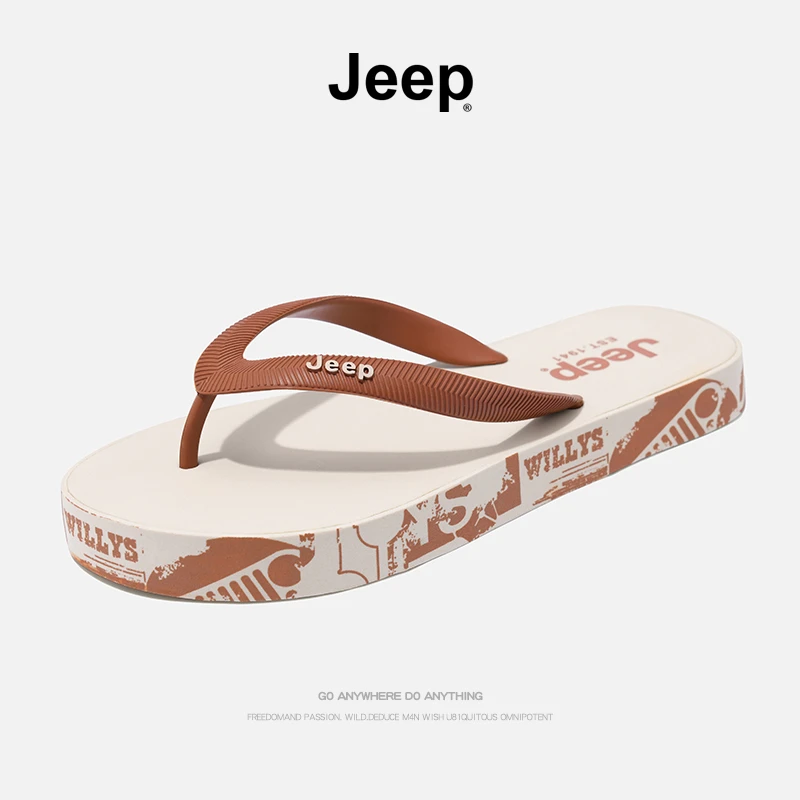 JEEP/吉普 夏季新款潮流人字拖女男防滑外穿个性凉拖软底轻便拖鞋