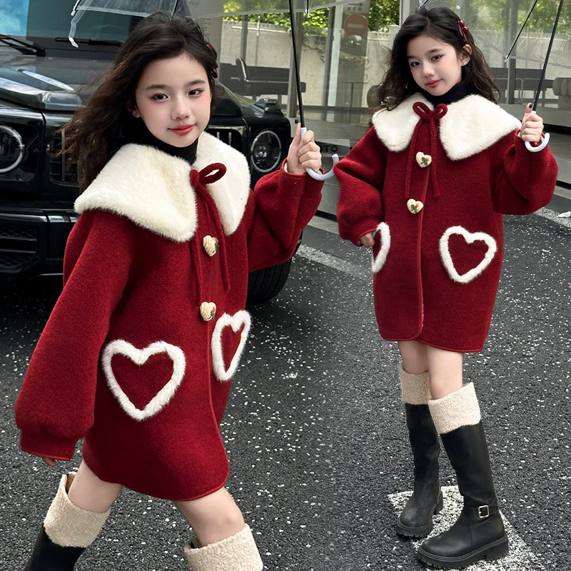 女童外套秋冬装儿童洋气中长款羊羔绒中大童冬季加绒加厚毛毛衣