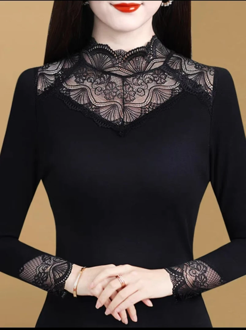 蕾丝打底衫女春秋时尚洋气新款长袖内搭外穿百搭小衫柔软亲肤上衣