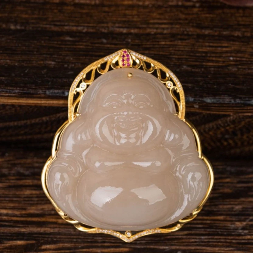 【城丽珠宝】18K和田玉藕粉大佛公吊坠/个ZJI-869