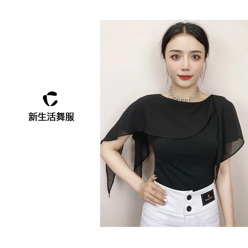 拉丁舞摩登舞修身斗篷袖上衣跳广场舞国标恰恰练功服