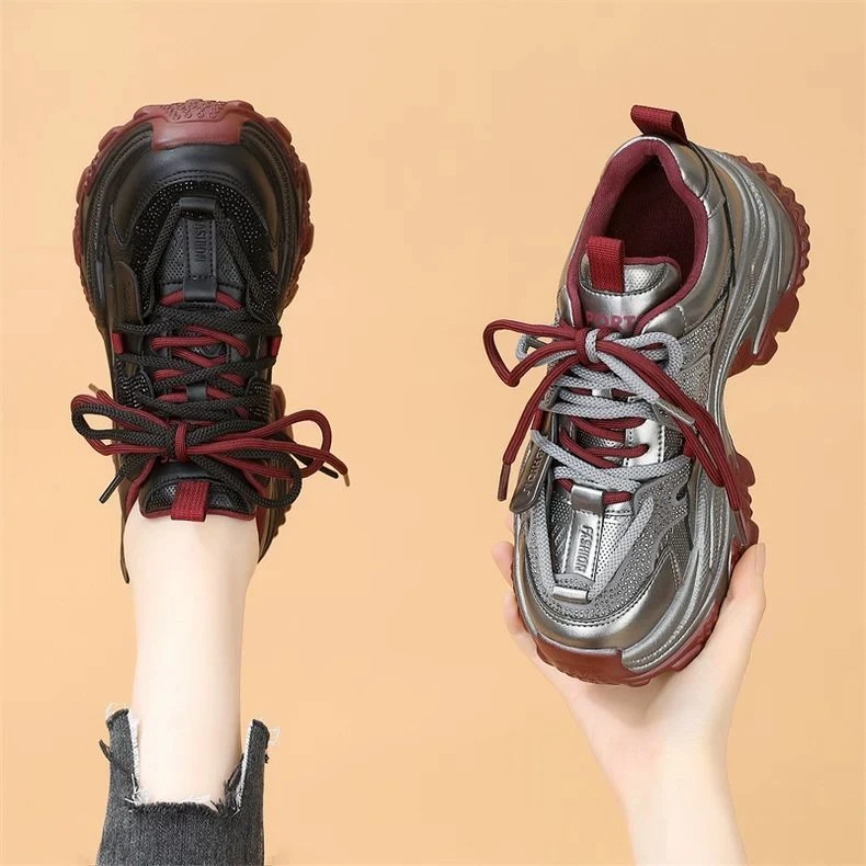 网红爆款松糕老爹鞋女2025新款春秋爆款小个子厚底增高休闲运动鞋