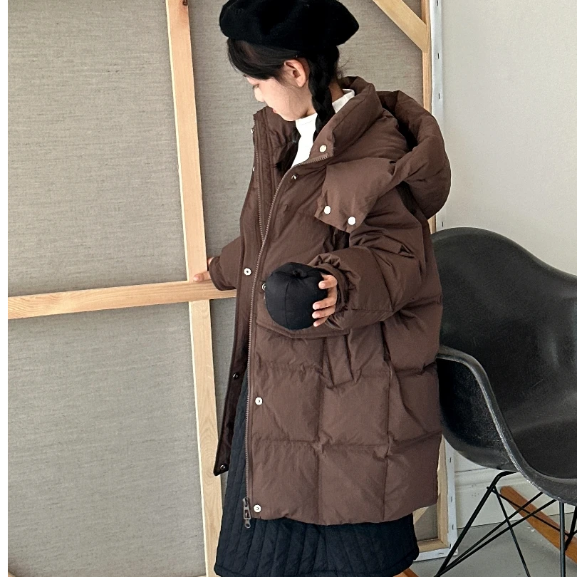 儿童连帽羽绒服中长款韩版百搭气质秋冬外套男女童大童冬装