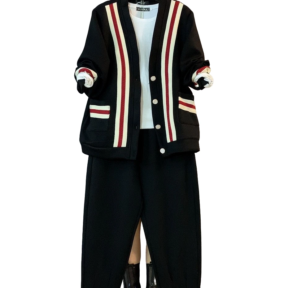 大维罗依jh欧货新款彩条拼接休闲套装