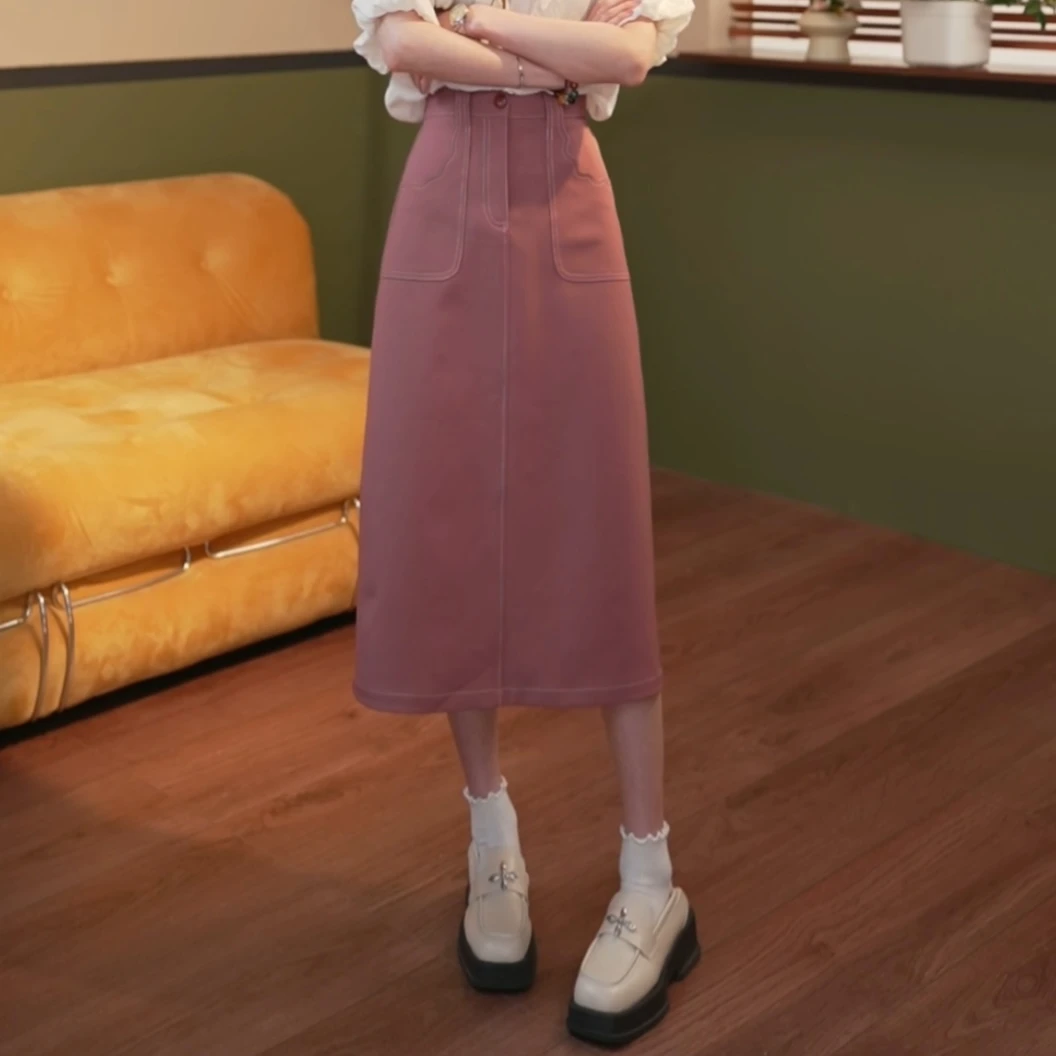 余紫绮.【月照花林】纯色高腰半身裙百搭裙子ZN062403