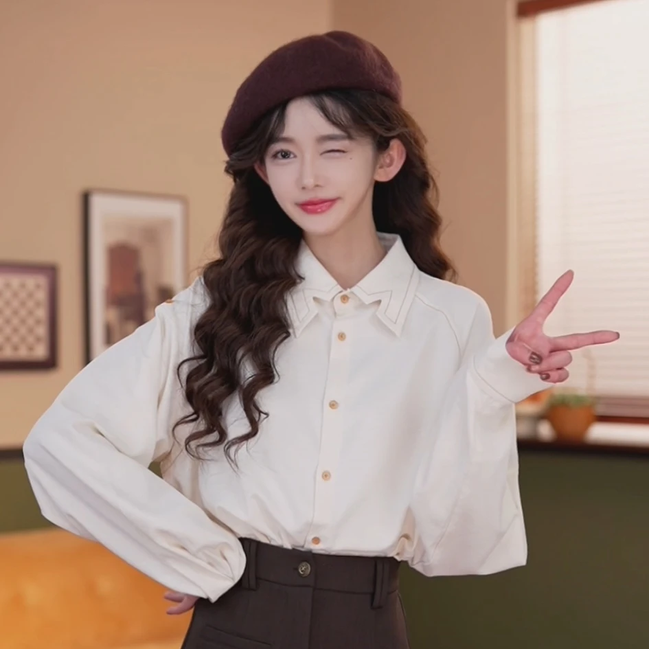 余紫绮.【都市轻行】气质百搭长袖衬衫女宽松显瘦上衣ZU0824360