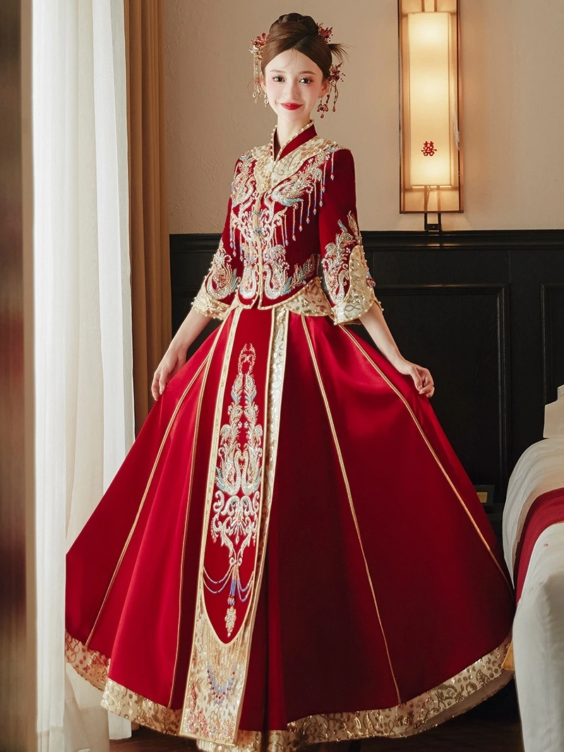 V领小个子秀禾服2025年夏季新娘结婚中式礼服新娘秀禾嫁衣出阁服