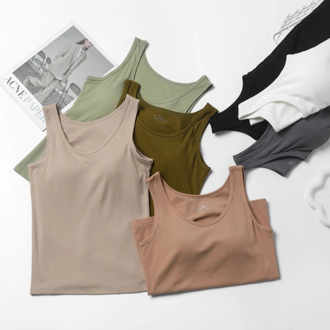 吊带/背心圆领背心女罩杯一体式无钢圈吊带夏季外穿无袖吊带美背