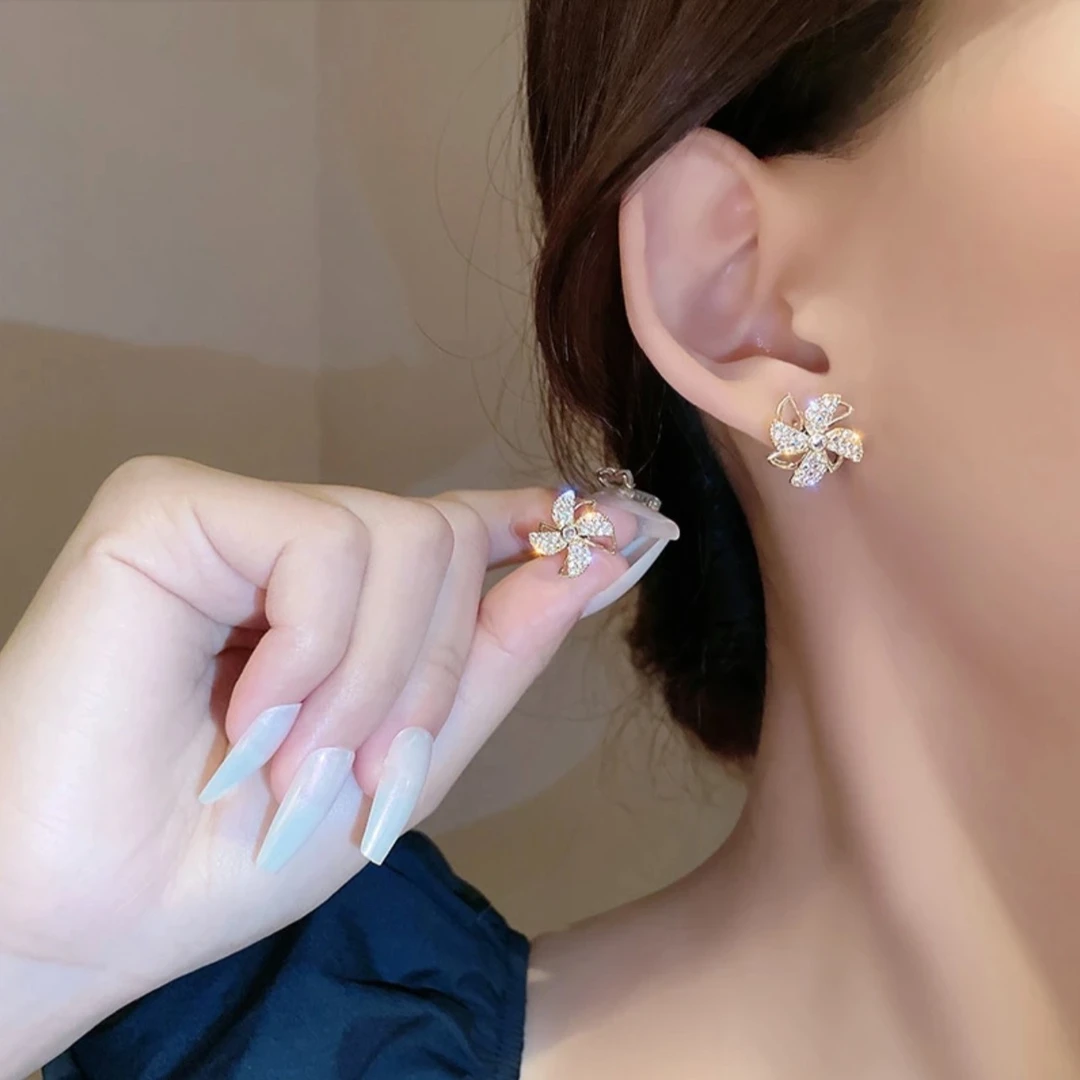 涵宸 铜合金合成锆石耳饰 韩新款可旋转风车耳环时尚气质轻奢百搭