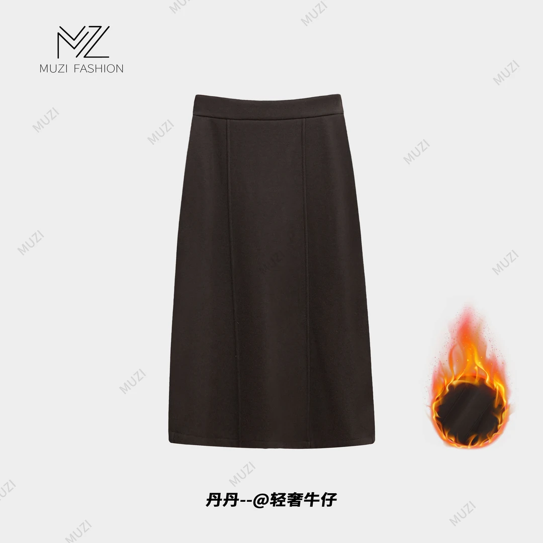 蓄热丨2025加绒秋冬醋酸绵羊毛新款A字半身裙-感松紧腰保暖中长裙