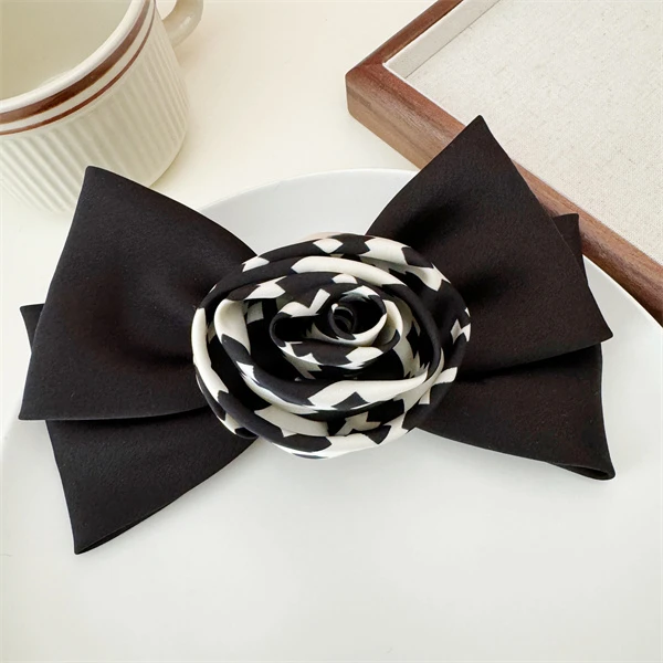 1309高品质法式手工缎面玫瑰花气质小香风发夹蝴蝶结发夹弹簧夹