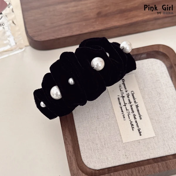 Pink Girl  T920气质时尚小香风百搭丝绒褶皱8cm弹簧夹发夹发饰