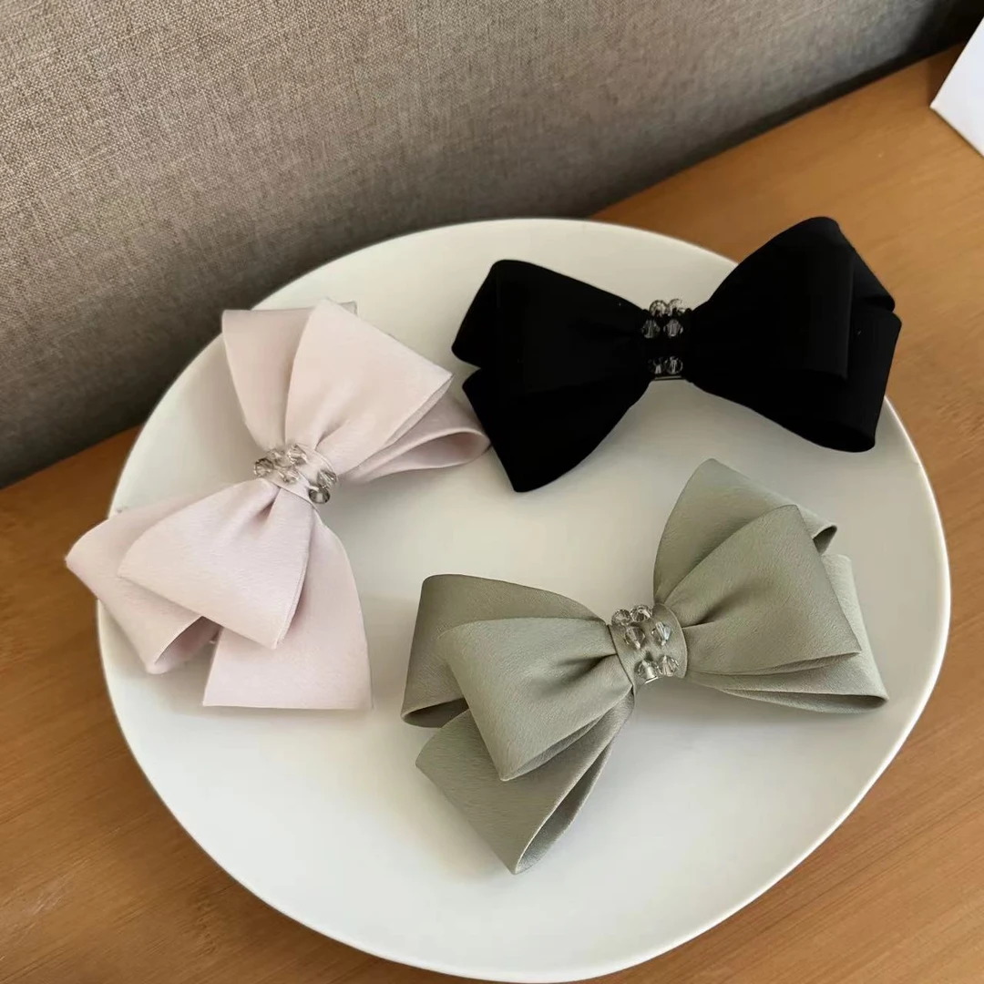 春夏高级缎面小香风蝴蝶结8cm 弹簧夹小边夹简约甜美时尚气质百搭