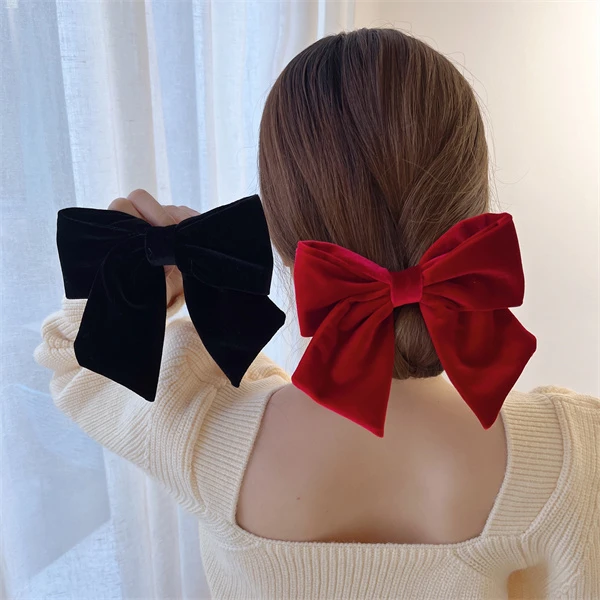 Pink Girl 布艺发饰 01266简约丝绒百搭蝴蝶结发夹顶夹后脑勺发卡