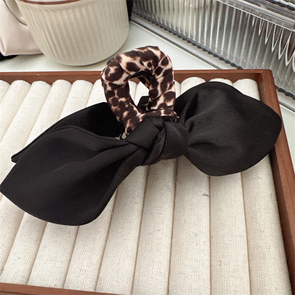 黑色蝴蝶结豹纹底抓大号抓夹发抓复古可爱百搭后脑勺鲨鱼夹发卡