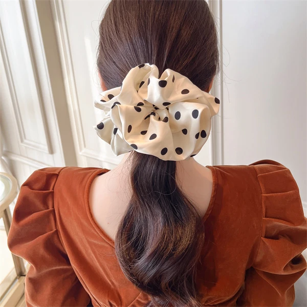 布艺发饰 缎面复古波点大号大肠发圈头绳头花03220