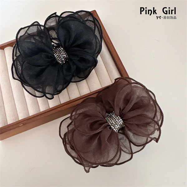 1874高级欧根纱手工多层蝴蝶结马尾夹竖夹香蕉夹时尚发饰