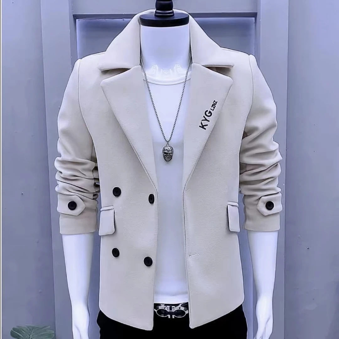 冬季新款男士时尚修身显瘦百搭洋气呢子夹克外套时尚百搭男装外套