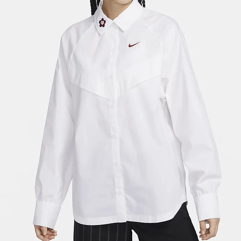 NIKE/耐克 SS24 情人节 春季女子纯白刺绣梭织长袖衬衫外套上衣