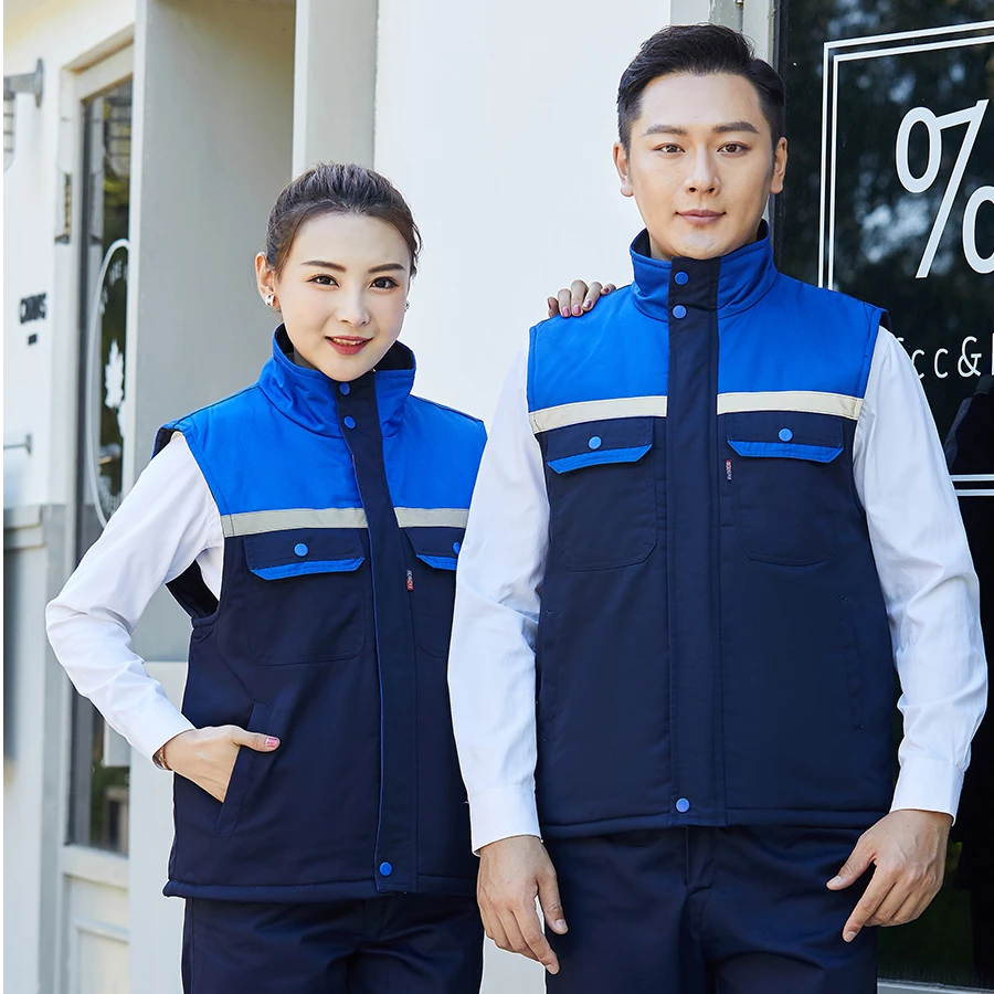 冬季工作服棉马甲耐磨加厚保暖冷库汽修车间防寒反光条劳保服坎肩