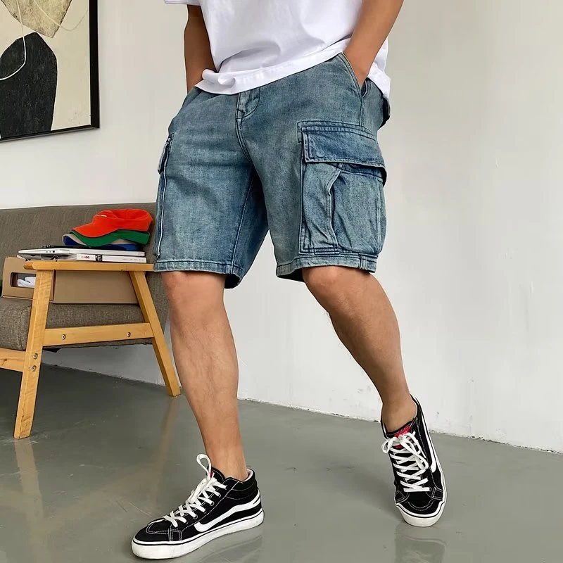 夏季新款男青年宽松短裤多口袋工装裤潮流休闲百搭中裤直筒五分裤