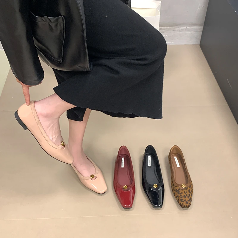 小香风气质低跟拼接豆豆鞋女百搭秋季新款法式一脚蹬浅口平底单鞋