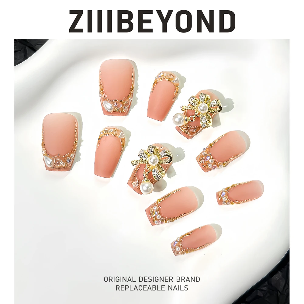 再变【财阀千金】美甲纯手工穿戴甲华丽公主款繁星款美甲短梯ZB24