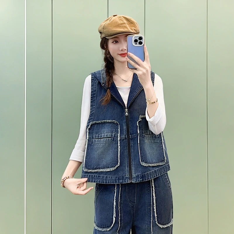 8703#秋季新款水洗牛仔外套百搭牛仔马夹显瘦牛仔潮流